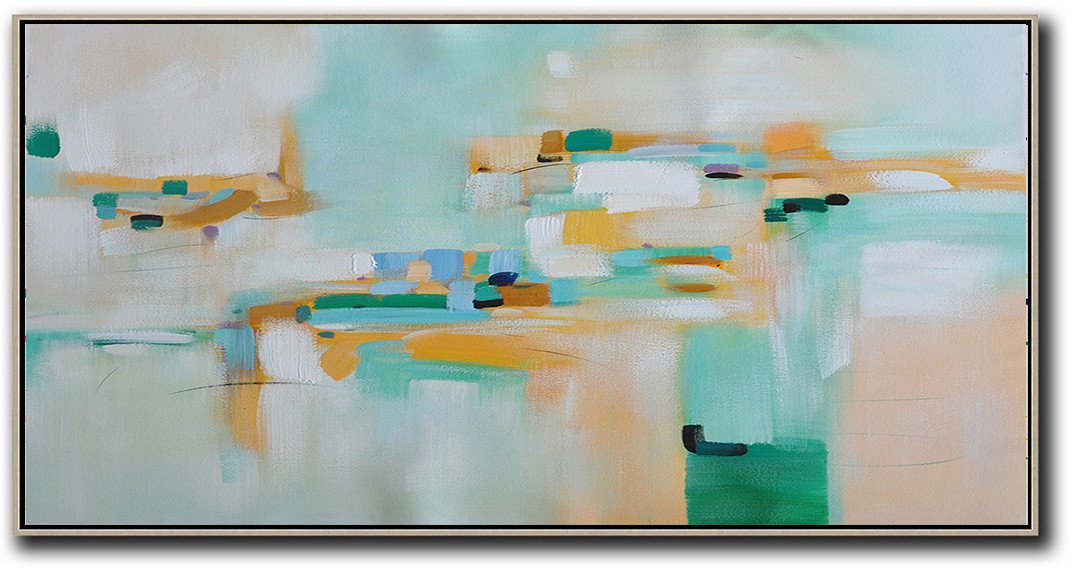 Large Canvas Art,Modern Art Abstract Painting,Horizontal Palette Knife Contemporary Art,Original Art Acrylic Painting,Light Green,White,Earthy Yellow.etc